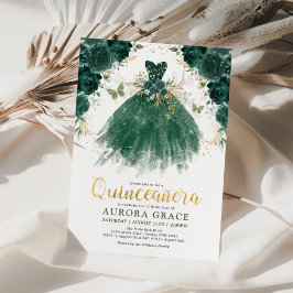 Quinceañera Emerald Grönt Flower Princess Birthday Inbjudningar