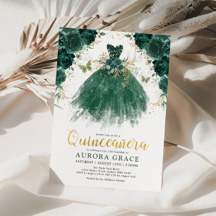 Quinceañera Emerald Grönt Flower Princess Birthday Inbjudningar