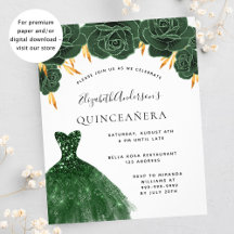 Quinceanera emerald grönt guld dress blommigt budg