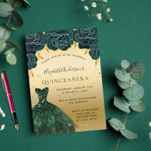 Quinceanera emerald grönt guld dress blommigt lyxu