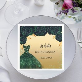 Quinceanera emerald grönt guld klänning pappersservett