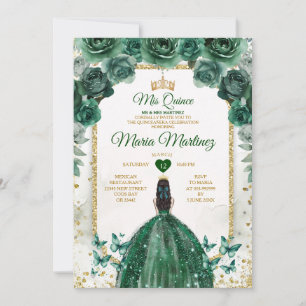 Quinceañera Emerald Grönt & Guld Krona Birthday Inbjudningar