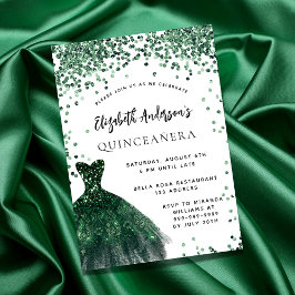 Quinceanera emerald grönt klänning vit inbjudningar
