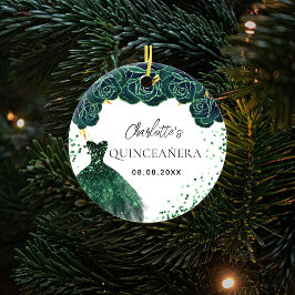 Quinceanera emerald grönt klänning vit julgransprydnad keramik