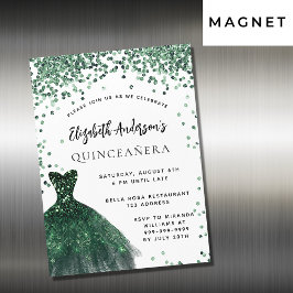 Quinceanera emerald grönt klänning vit lyx magnetisk inbjudningskort