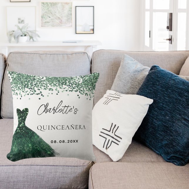 Quinceanera emerald grönt klänning vit namn kudde (Skapare uppladdad)