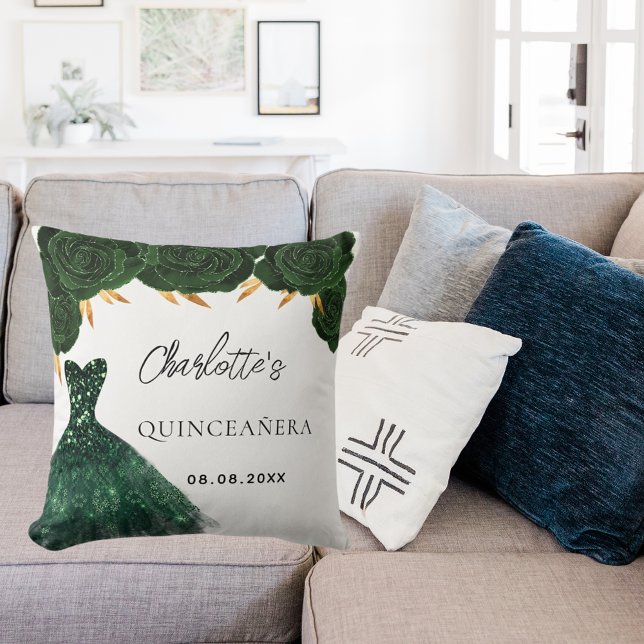 Quinceanera emerald grönt klänningsblommor vit kudde (Skapare uppladdad)