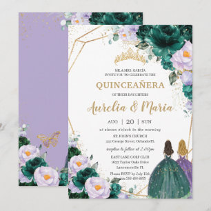 Quinceañera Emerald Grönt Lilac Blommigt Ro Twilli Inbjudningar