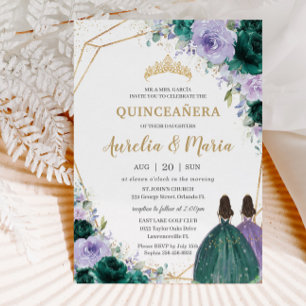Quinceañera Emerald Grönt Lilac Blommigt Twillinga Inbjudningar