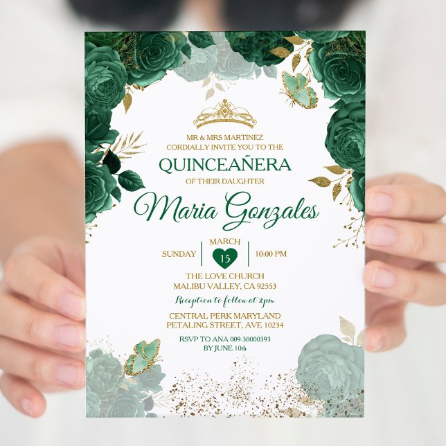 Quinceañera Emerald Grönt Mexican Butterfly Inbjudningar (Skapare uppladdad)