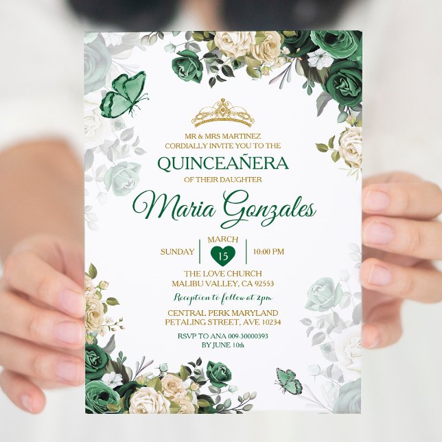 Quinceañera Emerald Grönt Mexican Butterfly Inbjudningar (Skapare uppladdad)