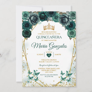 Quinceañera Emerald Grönt Mexican Butterfly Inbjudningar