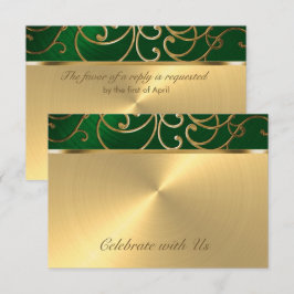 Quinceanera Emerald Grönt och Guld Filigree Swirls Inbjudningar