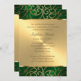 Quinceanera Emerald Grönt och Guld Filigree Swirls Inbjudningar