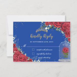 Quinceañera Enchanted Röd ros Blommigt Royal Blue OSA Kort