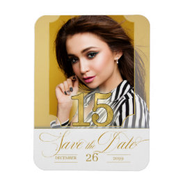 Quinceanera English Save Date in Guld Magnet