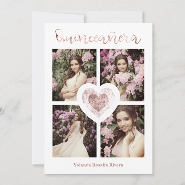 Quinceañera Español Tendencia Oro Rosa 4 Fotos (Framsida)