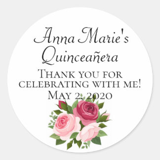 Quinceañera-etiketter med ro Anpassningsbar Runt Klistermärke