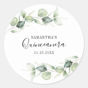 Quinceanera Eucalyptus 15 Birthday Greenery Runt Klistermärke