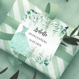 Quinceanera eucalyptus green woodland fyrkantigt klistermärke