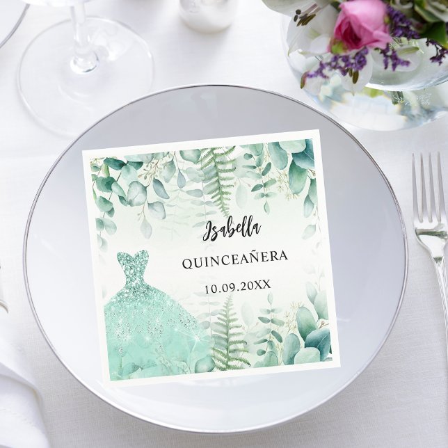 Quinceanera eucalyptus green woodland pappersservett (Skapare uppladdad)
