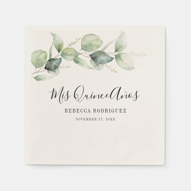 Quinceanera Eucalyptus Greenery 15:e födelsedagen Pappersservett (Framsidan)