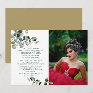 Quinceañera Eucalyptus Greenery Blommigt Photo Inbjudningar