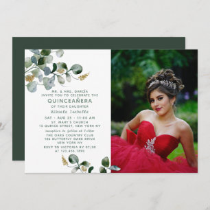 Quinceañera Eucalyptus Greenery Blommigt Photo Inbjudningar