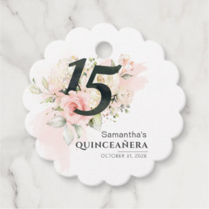 Quinceanera Eucalyptus Rosa Blommigt 15:e födelsed Gåvor Etiketter