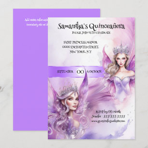 Quinceañera fairy princess lila whimsiques-tjejer inbjudningar