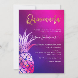 Quinceanera, Faux Guld Watercolor Pineapple Spara Datumet