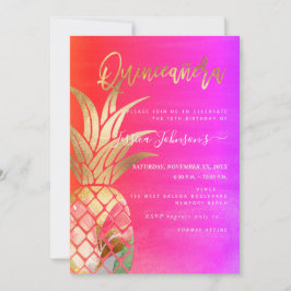 Quinceanera, Faux Guld Watercolor Pineapple Spara Datumet