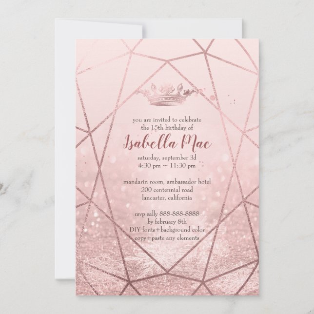 Quinceanera/Faux Ro Guld Snöflingor+Krona Inbjudningar (Baksida)