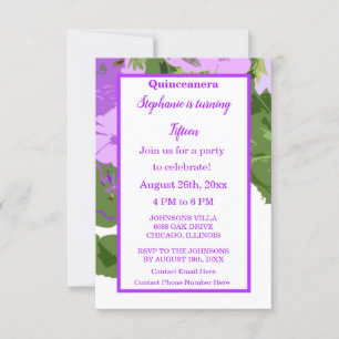Quinceanera Femtonde födelsedag Lila Blommigt Cute Inbjudningar