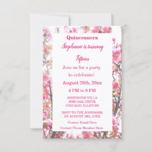Quinceanera Femtonde Rosan Cherry Blommigt Inbjudningar