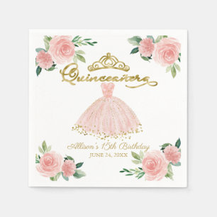 Quinceanera-fest Blush-färgad klänning Rosa blomse Pappersservett