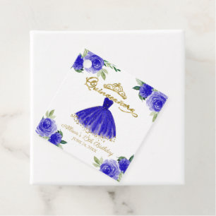 Quinceanera-fest Blush-kjol Royal blå blommig  Gåvor Etiketter