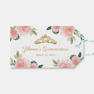 Quinceanera-fest Guld Tiara Rosabruna Blommig Presentetikett