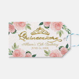Quinceanera-fest Guld Tiara Rosenskära Blommig Fav Presentetikett
