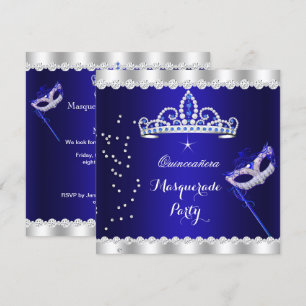 Quinceanera-fest Kunglig blå tiara Masquerad Inbjudningar