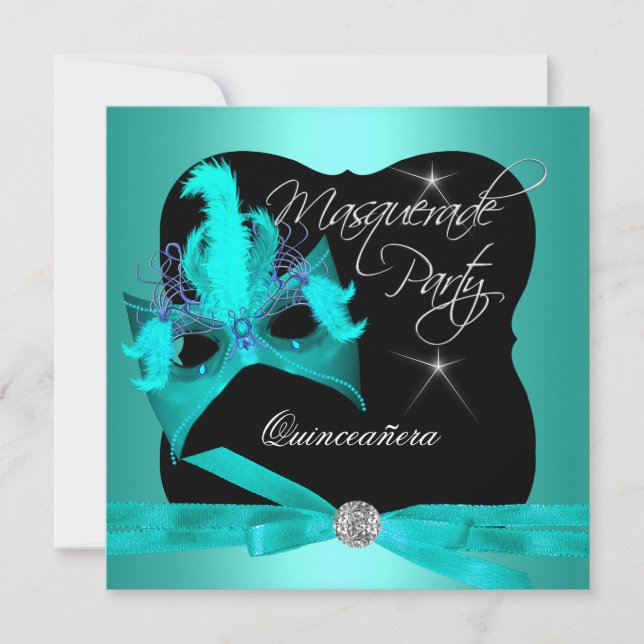 Quinceanera-fest Maskerad Teal Svart Inbjudningar (Framsida)