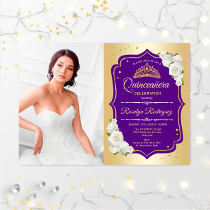 Quinceanera-fest med foto - Guld Lila Inbjudningar