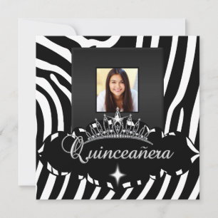 Quinceanera-fest Svart Vit Zebra Flicka Foto Inbjudningar