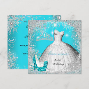 Quinceanera-fest Teal Blå Silver Snöflingor 2 Inbjudningar