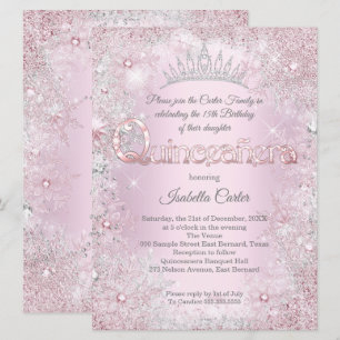 Quinceanera-festprinsessa Rosa silver snöflinga Inbjudningar