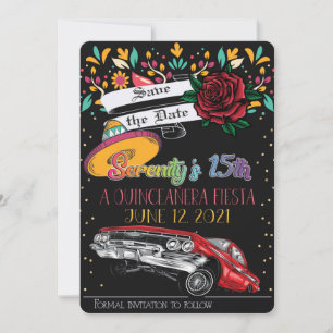 Quinceanera fiesta blommigt med sänkare och röd ro inbjudningar