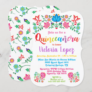Quinceañera Fiesta Födelsedagsfest folkart blommor Inbjudningar
