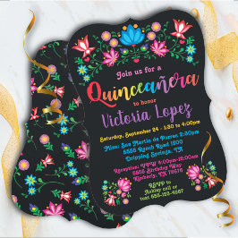 Quinceañera Fiesta Födelsedagsfest folkart blommor Inbjudningar