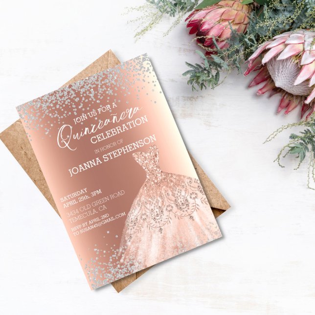 Quinceanera Firande party Dress Diamonds Inbjudningar (Skapare uppladdad)