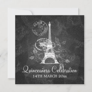 Quinceañera Firande Party Romantic Paris Black Inbjudningar